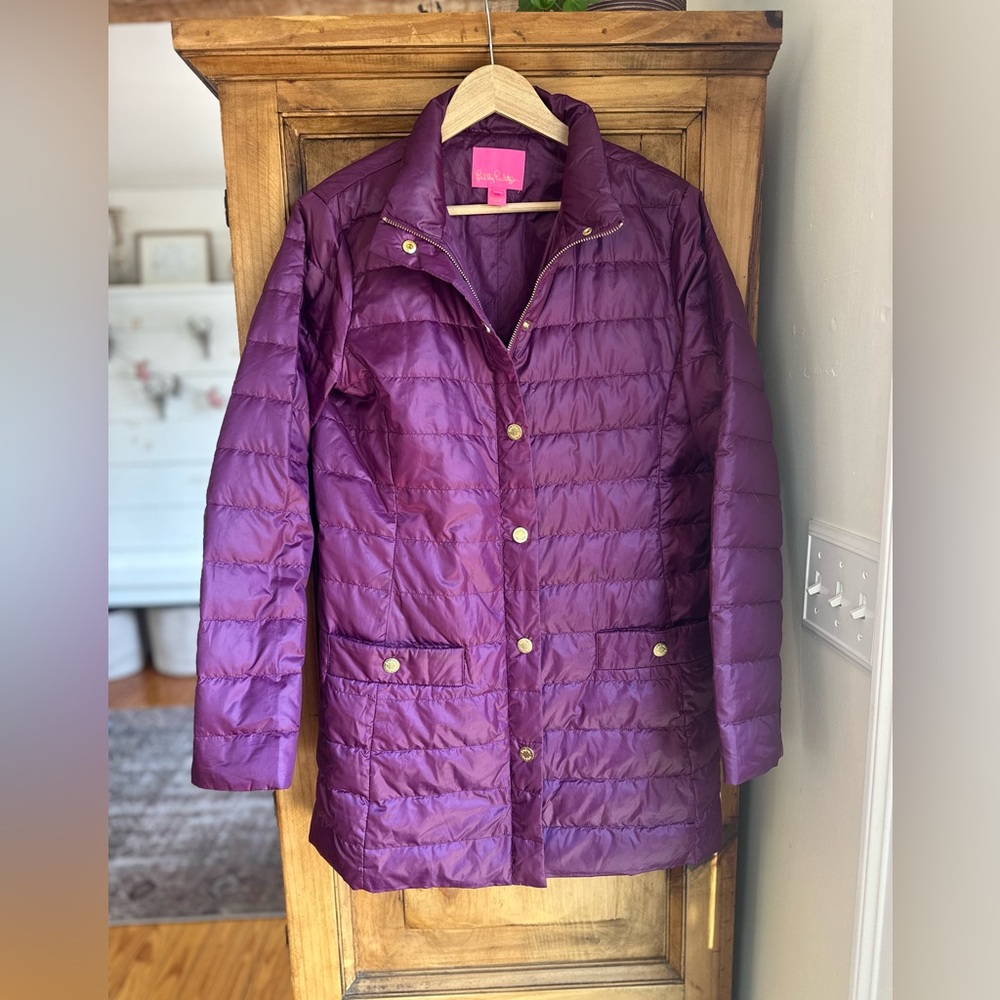 Lilly Pulitzer Deep Purple Puffer Coat